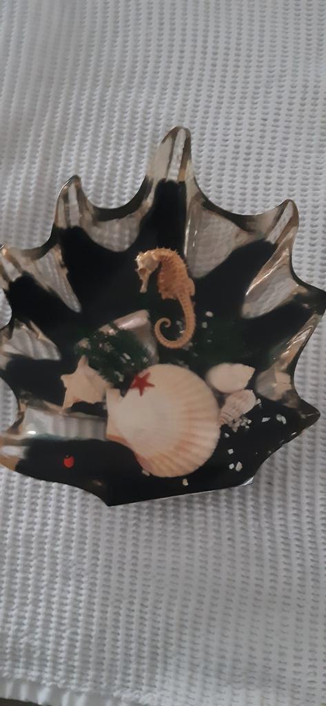 Vintage Resin Schelp Schaal met Zeepaardje, Antiek en Kunst, Antiek | Woonaccessoires, Ophalen of Verzenden