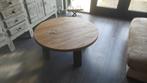 Massief eiken salontafel met nieuw onderstel!, Ophalen, 50 tot 100 cm, Rond, 50 tot 100 cm