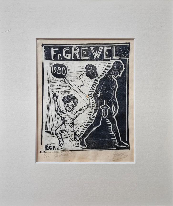 Frits Grewel, houtsnede, Joodse kunst, Antiek en Kunst, Kunst | Etsen en Gravures, Ophalen of Verzenden