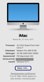 iMac 27 inch 2017 Intel i7, Computers en Software, Apple Desktops, Ophalen, Gebruikt, 32 GB, IMac