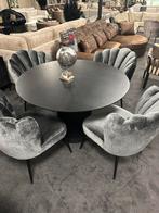 Compleet Zwart eik Tafelset + 4 Schelp stoelen Grijs stof, Ophalen, Nieuw