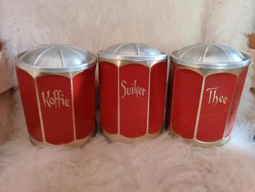 Vintage aluminium voorraadbussen Koffie Suiker Thee brocante beschikbaar voor biedingen