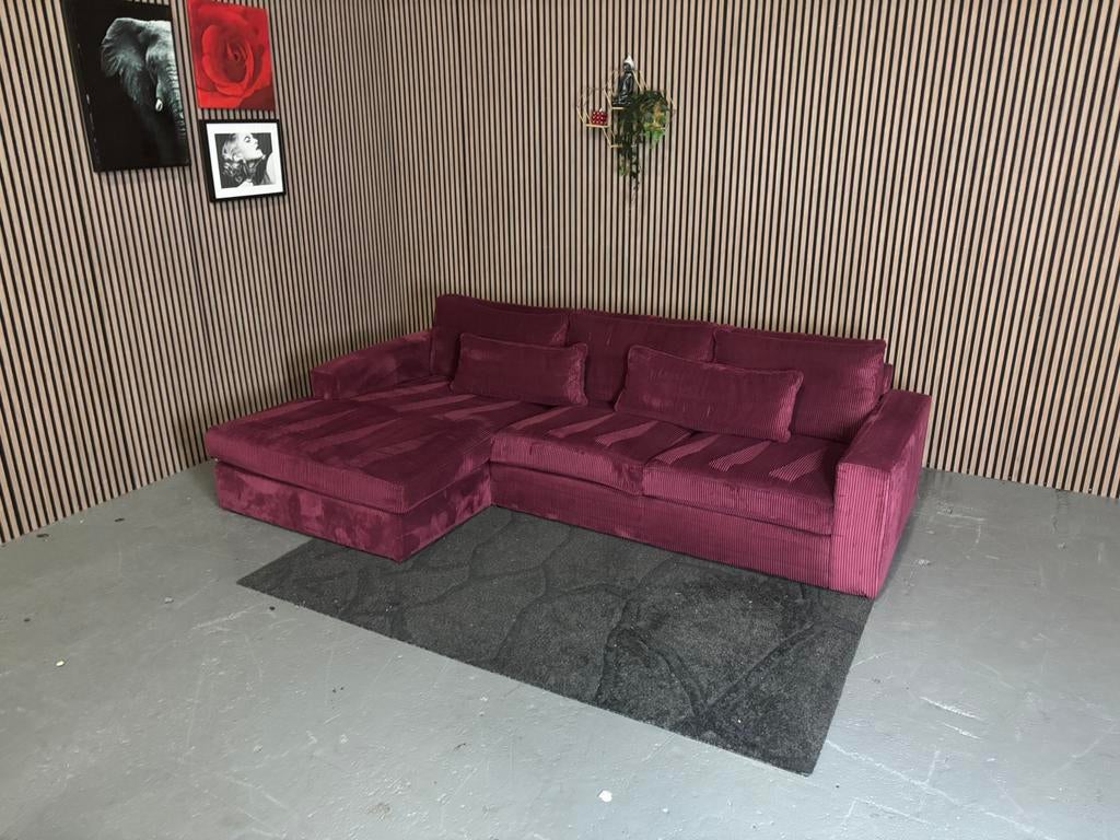 GRATIS LEVERING Ribstof Loungebank Paars 295x175 GEREINIGD, Huis en Inrichting, Banken | Bankstellen, 250 tot 300 cm, Hoekbank