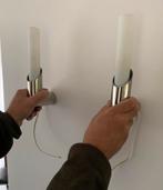 Twee retro chroom / glas design wandlampjes, Ophalen of Verzenden, Gebruikt, Glas, Strak, design