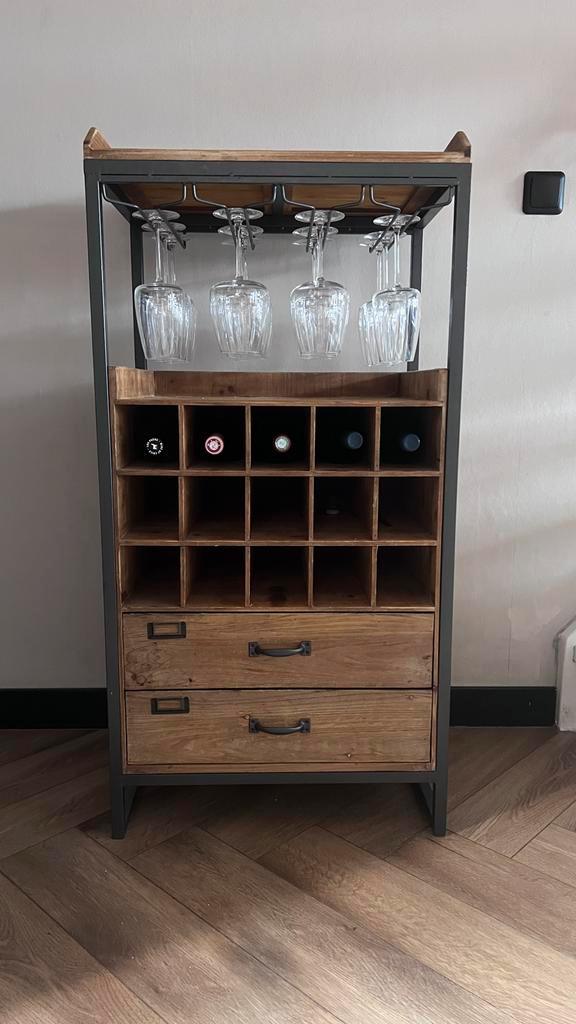 Wijnkast Edgar - dennenhout, Huis en Inrichting, Woonaccessoires | Wijnrekken, Zo goed als nieuw, 75 cm of meer, Hout, 5 tot 15 flessen