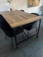 Prachtige eettafel met blad van wagondelen, stalen onderstel, Ophalen, 200 cm of meer, 50 tot 100 cm, Zo goed als nieuw