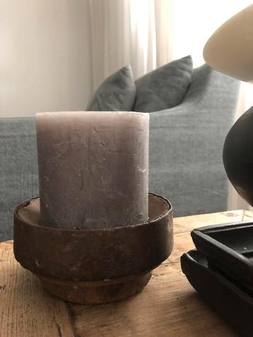 Oud Hout & ijzer kandelaar sober sleets imperfect beschikbaar voor biedingen