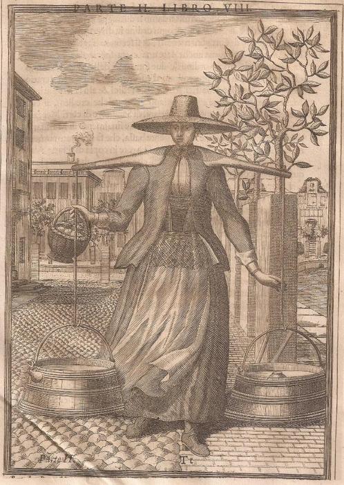 Leti - Een melkmeisje uit Waterland ca. 1690, Antiek en Kunst, Kunst | Etsen en Gravures, Ophalen of Verzenden