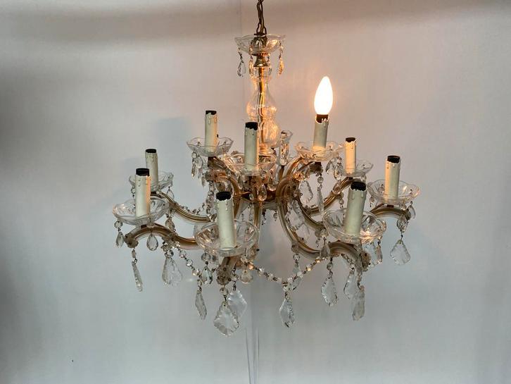 Kroonluchter - 12 armen, Huis en Inrichting, Lampen | Kroonluchters, Gebruikt, Glas, Ophalen