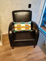 Zwart lederen fauteuil, Ophalen, Gebruikt, Minder dan 75 cm, Hout