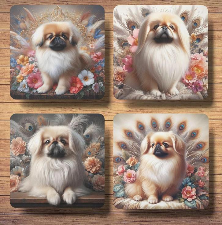 Pekinees Barok stijl onderzetters met houder, Huis en Inrichting, Woonaccessoires | Onderzetters, Nieuw, Glas of Kopje, Ophalen of Verzenden