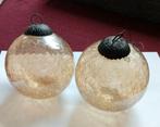 2 antieke beige craquelé glazen heksenballen, Antiek en Kunst, Antiek | Glas en Kristal, Ophalen