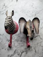 Vintage metalen wandhaken Afrika zebra olifant kapstok haken, Verzenden, Zo goed als nieuw, Kapstokje