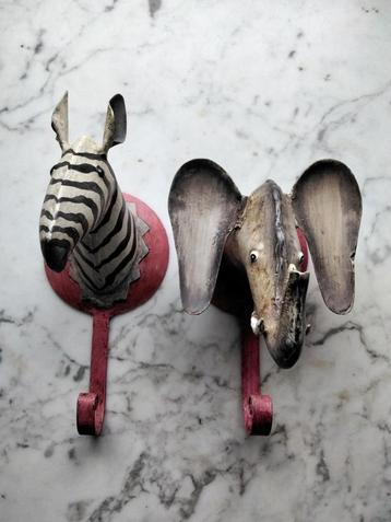 Vintage metalen wandhaken Afrika zebra olifant kapstok haken beschikbaar voor biedingen