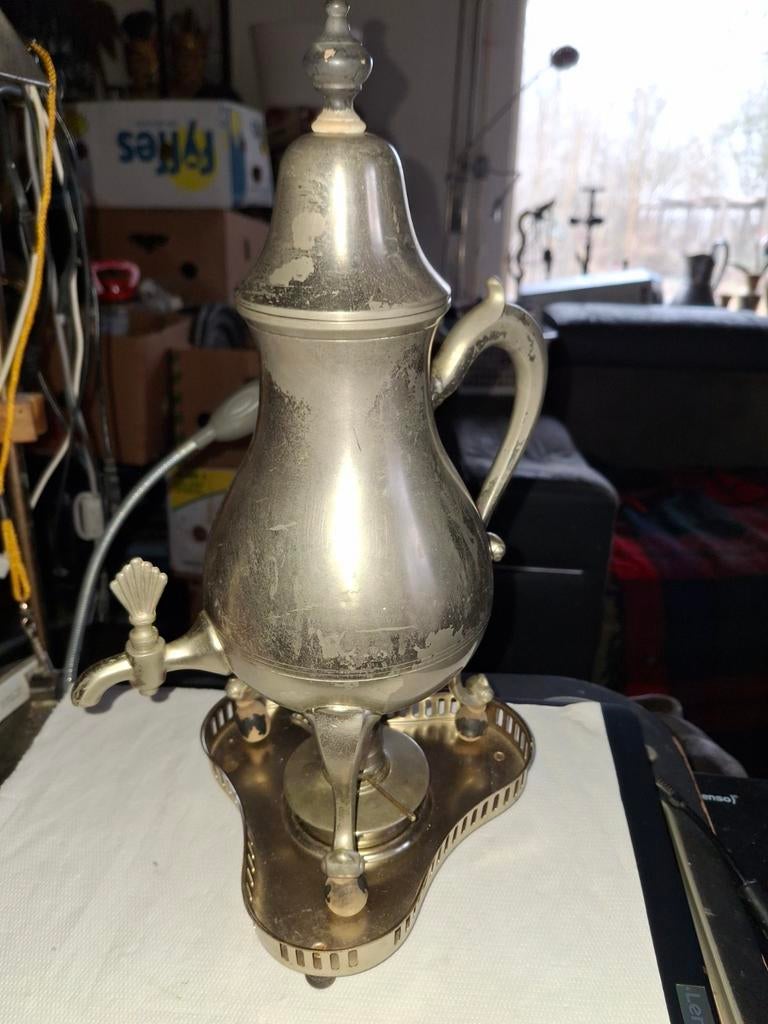 Antieke Tinnen Koffiekan/ kraantjeskan met Rechaud, Ophalen of Verzenden