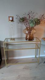 Gouden sidetable met glasplaten, Huis en Inrichting, Tafels | Sidetables, Gebruikt, 100 tot 150 cm, Ophalen of Verzenden, Glas