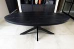 Eettafel zwart mangohout  NIEUW 160 t/m 240, Industrieel landelijk robuust, Metaal, Vijf personen of meer, Ovaal