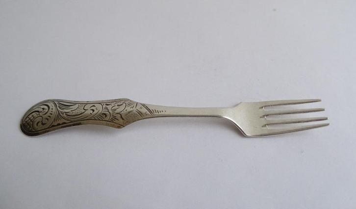 Zilver antiek Biedermeier gebakvorkje/dessert vork 11cm 1852, Antiek en Kunst, Antiek | Bestek, Ophalen of Verzenden
