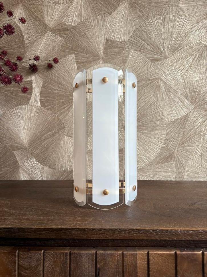Vintage Mid Century wandlamp messing & glas, Antiek en Kunst, Antiek | Lampen, Ophalen of Verzenden
