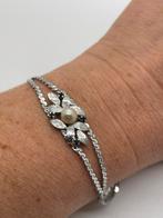 A173 Prachtige zilveren armband parel blauwe saffier, Sieraden, Tassen en Uiterlijk, Antieke sieraden, Ophalen of Verzenden, Zilver