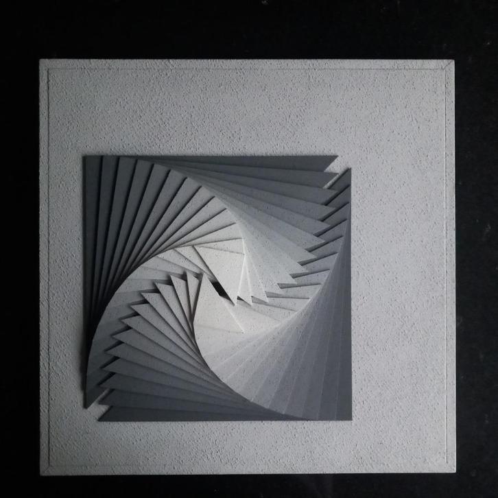 Vintage houten kunstwerk muurdecoratie in grijstinten 49x49, Antiek en Kunst, Kunst | Schilderijen | Abstract, Ophalen of Verzenden