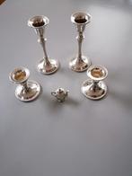 Verzilverde kandelaars en kaarthoudertje, Ophalen of Verzenden, Zilver