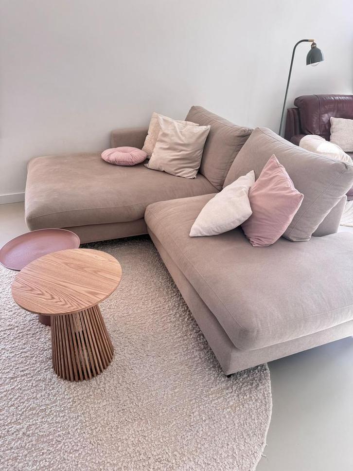 Loungebank met chaise longue, Huis en Inrichting, Banken | Complete zithoeken, Zo goed als nieuw, Stof, Ophalen