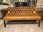 NIEUW: Chesterfield eetkamer bank Harris Tweed Cognac leer, Nieuw, Ophalen of Verzenden, Rechte bank, Leer