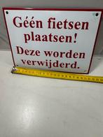 Emaille bord "Geen fietsen plaatsen" - 21x16 cm, Antiek en Kunst, Antiek | Emaille, Ophalen of Verzenden