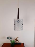 Vintage jaren 70 hanglamp, glas met hout, Gebruikt, Verzenden, Glas, Vintage item