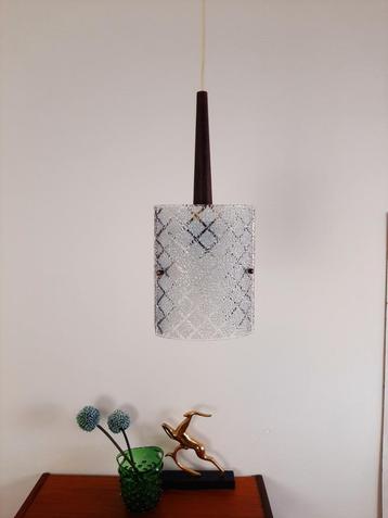 Vintage jaren 70 hanglamp, glas met hout  beschikbaar voor biedingen