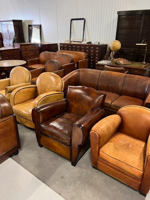 Schapenleren fauteuils en banken, Huis en Inrichting, Fauteuils, Gebruikt, 75 tot 100 cm, Ophalen
