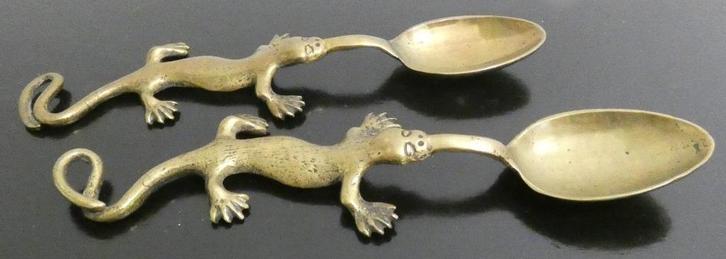 2x gekko, salamander,hagedis lepels-messing brons [809], Antiek en Kunst, Antiek | Koper en Brons, Ophalen of Verzenden
