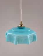 Vintage glazen hanglamp -  Opaline glas - Turquoise / blauw, Ophalen of Verzenden