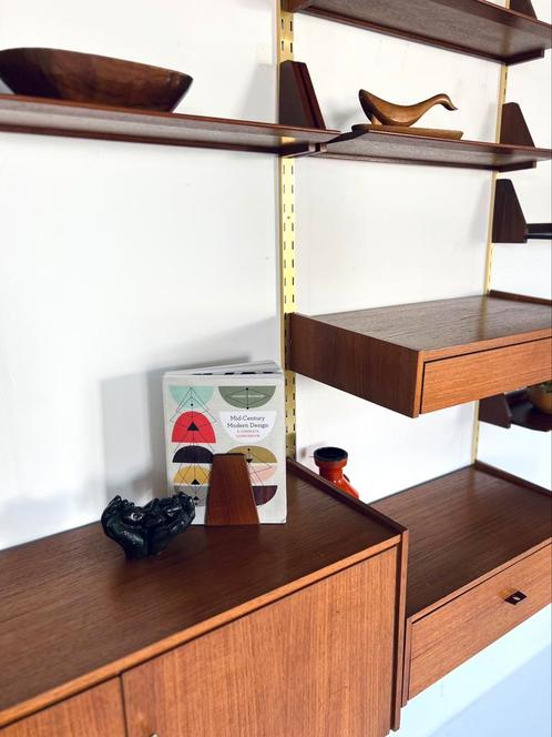 Vintage teak & messing wandsysteem, WK Möbel ‘60, Huis en Inrichting, Kasten | Wandmeubels, Zo goed als nieuw, Minder dan 100 cm