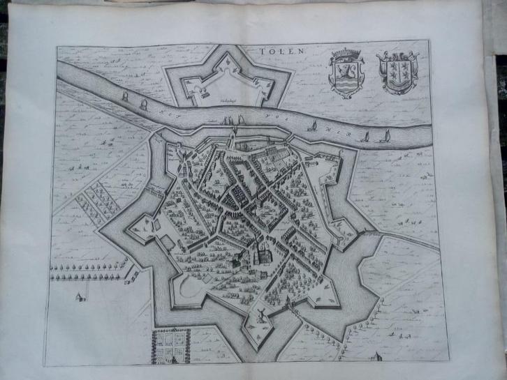 Tholen. 'Tolen' Blaeu kaart plattegrond. Ca. 1649, Antiek en Kunst, Kunst | Etsen en Gravures, Ophalen of Verzenden