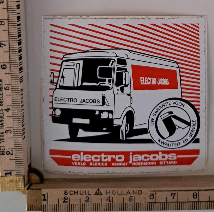 Vintage sticker Electro Jacobs busje autosticker, Verzamelen, Stickers, Zo goed als nieuw, Overige typen, Ophalen of Verzenden