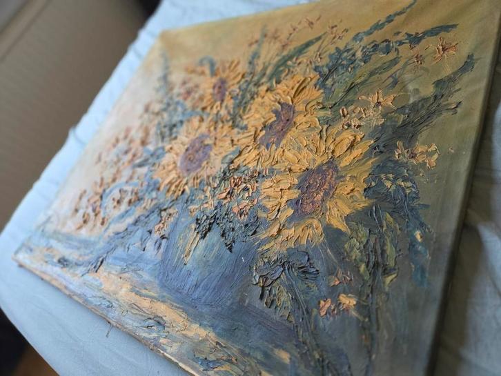 Oud Zonnenbloemen impasto schilderij, Antiek en Kunst, Kunst | Schilderijen | Abstract, Ophalen of Verzenden