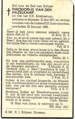 Horssen 1871 - 1946 Theodorus van den Hazelkamp, Verzamelen, Ophalen of Verzenden, Bidprentje