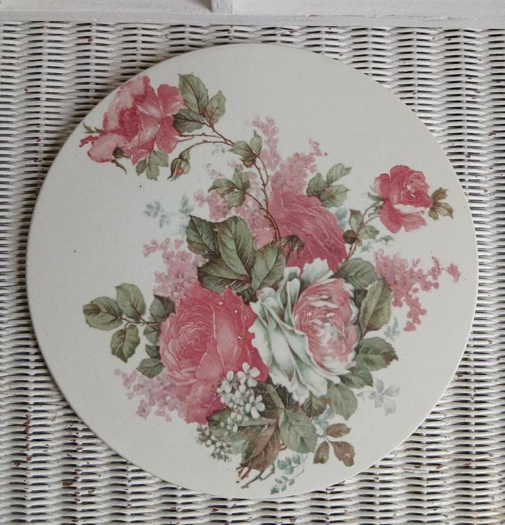 oude ronde snijplank / onderzetter met rozen, Antiek en Kunst, Antiek | Servies los, Ophalen of Verzenden