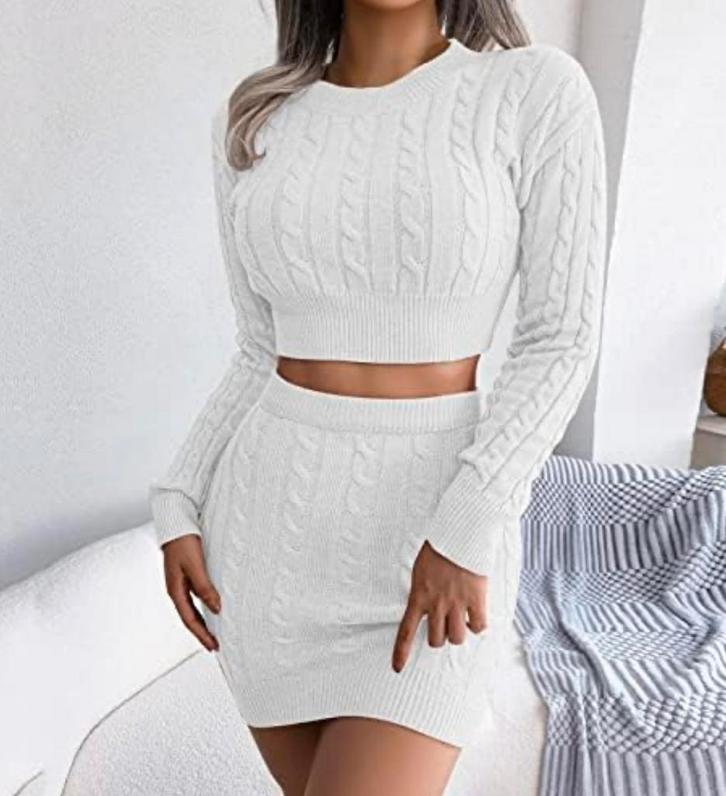 Witte Gebreide Rok Set, Kleding | Dames, Jurken, Nieuw, Wit, Boven de knie, Ophalen of Verzenden