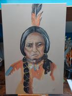 Pastel Schilderij Indiaan - 40x60 cm, Antiek en Kunst, Kunst | Schilderijen | Klassiek, Ophalen of Verzenden