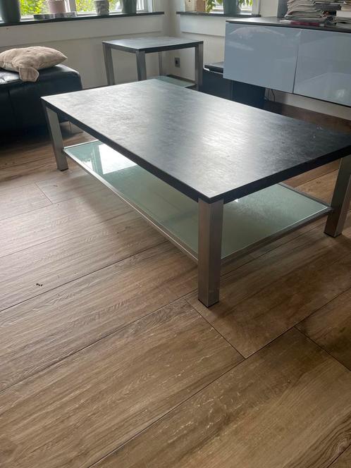 Houten Salontafel en bijzettafel met Glazen Onderblad, Huis en Inrichting, Tafels | Salontafels, Gebruikt, Minder dan 50 cm, 50 tot 100 cm