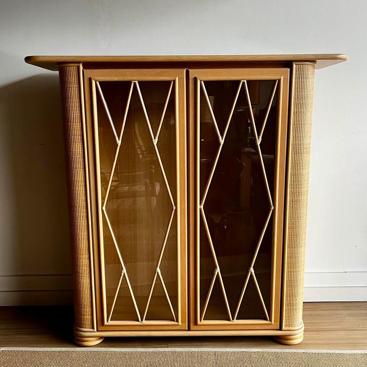Italiaans design vitrinekast rotan Mid Century Vintage, Huis en Inrichting, Kasten | Vitrinekasten, Minder dan 100 cm, 50 tot 100 cm