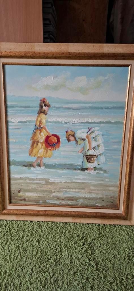 Schilderij van spelende kinderen op het strand, Antiek en Kunst, Kunst | Schilderijen | Klassiek, Ophalen
