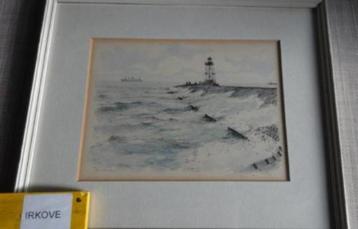 AQUAREL * DAM MET VUURTOREN * Gesigneerd * beschikbaar voor biedingen