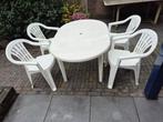 Witte ovale Hartman tuintafel met 4 nieuwe stapel stoelen., Tuin en Terras, Tuintafels, Ophalen, Gebruikt, Ovaal, Kunststof