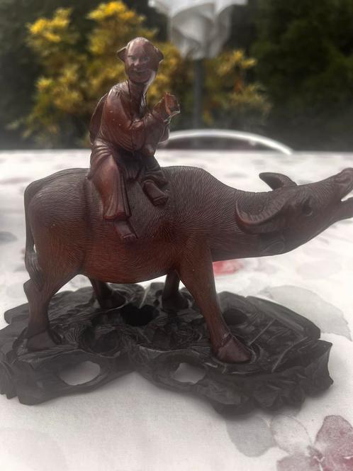 Houten Beeld Waterbuffel met Man, Antiek en Kunst, Kunst | Beelden en Houtsnijwerken, Ophalen of Verzenden
