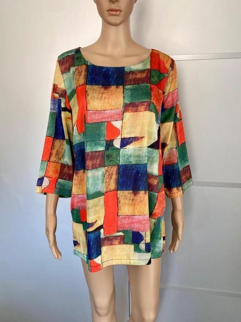 J244 Fleurige lange blouse maat 42=L top rood/blauw/groen, Kleding | Dames, Blouses en Tunieken, Zo goed als nieuw, Maat 42/44 (L)