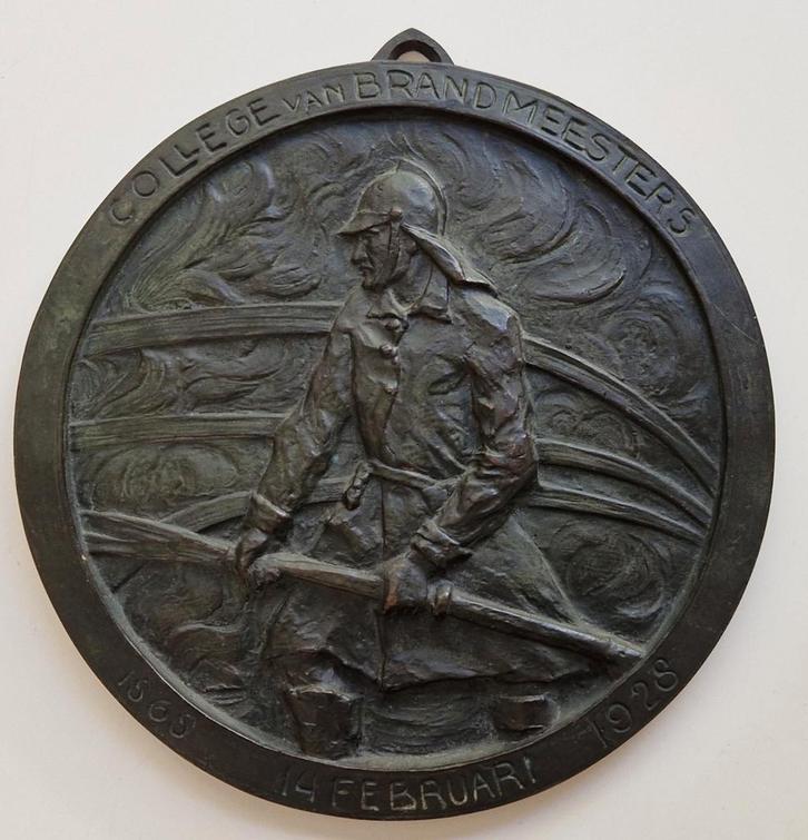 Bronzen plaquette van de Brandmeester Rotterdam 1928., Antiek en Kunst, Antiek | Overige Antiek, Ophalen of Verzenden